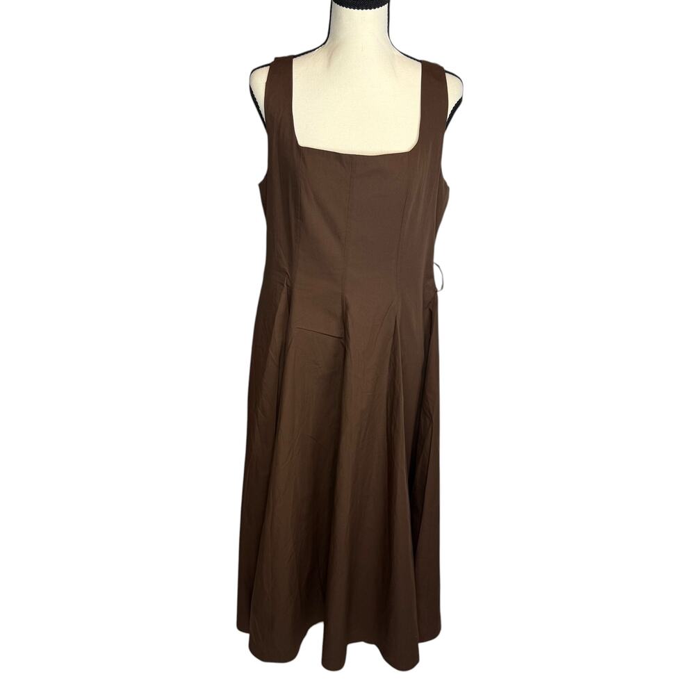 Zara Brown Midi Dress Sleeveless A-Line Minimalist Square Neck Size L